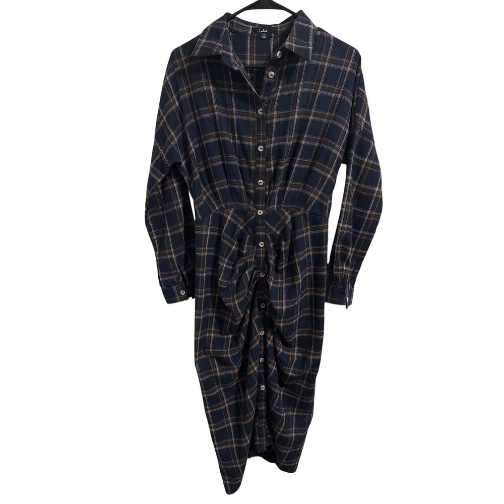 Lulus plaid maxi dress front button women’s size small